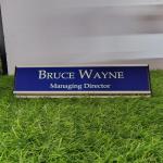 Gugan's Aluminum Desk Name Plate – Personalized Office Name Sign with Holder, Modern Desk Décor for Professionals, Boss, and Executives- Double Side (12 x 3 Inches) (Blue, Silver)