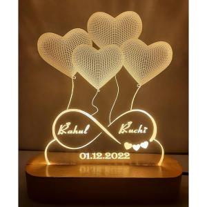 Acrylic 3D Illusion LED Lamp | Warm White (8x6 Inch) | Customized Name, Date | Best Gift for Wedding, Anniversary, Birthday, Valentine's Day for Husband Wife Couple Girlfriend Boyfriend