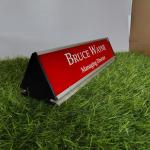 Gugan's Aluminum Desk Name Plate – Personalized Office Name Sign with Holder, Modern Desk Décor for Professionals, Boss, and Executives- Double side (12 x 3 Inches) (Red, Silver)