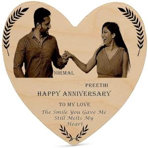 Personalized Engraved Heart Shaped Wooden Photo Frame With Message | Anniversary Gift for Wife | Valentine Day Gifts |