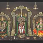 Tirupati Venkateswara Swamy (Balaji) with Padmavati & Lakshmi Devi Wall Photo Framed for Home Decor, Worship Pooja/Temple Room | Ready to Hang Wall Mount