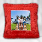 Personalized Red Square Shape Fur Pillow| Personalized with Your Photos and &Message Printed for Birthday, Anniversary, Valentine's Day, Festival Gift