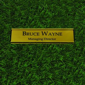 Gugan's Aluminum Desk Name Plate – Personalized Office Name Sign with Holder, Modern Desk Décor for Professionals, Boss, and Executives- Double Side (12 x 3 Inches) (Gold, Gold)