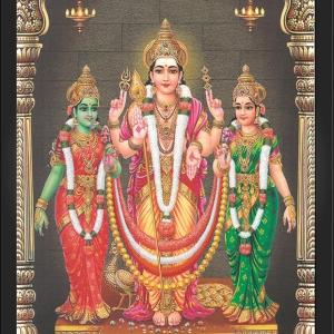 Murugan Valli Devasena Wall Photo Framed for Home Decor, Office, Living Room, Worship Pooja/Temple Room | Subramanian Swamy Ready to Hang Wall Mount (13x9 inches)