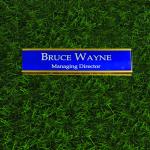 Gugan's Aluminum Desk Name Plate – Personalized Office Name Sign with Holder, Modern Desk Décor for Professionals, Boss, and Executives- Double side (12 x 3 Inches) (Blue, Gold)