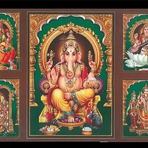 Hindu God Photo Frame (13x19 inch)| Five God Photo in One Frame | Lord Ganesha, Tirupati Balaji, Murugan With Valli and Devasena, Goddess Lakshmi & Saraswati