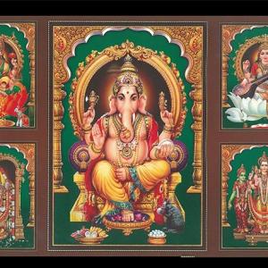 5 Hindu God Photo Frame (13x19 inch)| Five God Photo in One Frame | Lord Ganesha, Tirupati Balaji, Murugan With Valli and Devasena, Goddess Lakshmi & Saraswati