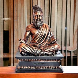 THIRUVALLUVAR Statue AYYAN VALLUVAR Handmade Polyresin Showpiece | Sitting Position | Color - Copper, (8x6x4.5 Inch)