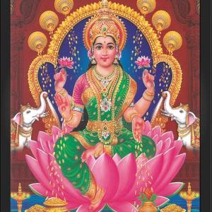 Lakshmi Devi Religious Photo Frame for Pooja | Mahalakshmi/Laxmi Idol Engineered Wood Photo Frame for Pooja Room | Wall Decor Hindu God Frame Best for Gifting (13x9 inches)