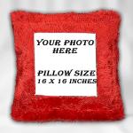 Personalized Red Square Shape Fur Pillow| Personalized with Your Photos and &Message Printed for Birthday, Anniversary, Valentine's Day, Festival Gift