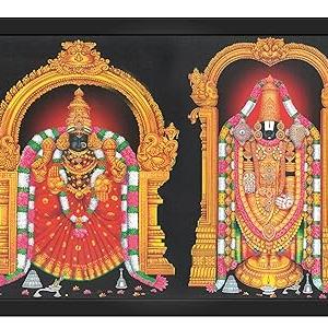 Venkateshwara Swamy/Balaji Lakshmi Padmavati Engineered Wood Photo Framed | for Home Pooja Room, Home Decor | Wall Mount Multicolor - 13x19 Inches (608-Tirupathi)