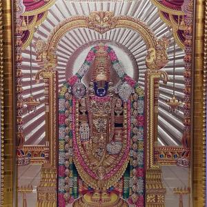 Tirupati Balaji Engineered Wood Religious Photo Frame For Pooja | Color - Gold (13x9 inches) | Lord Venkateswara Swamy Wall Painting Frame For Worship, Pooja Room, Mandir, Temple