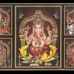 5 Hindu God Photos In One Engineered Wood Photo Frame For Pooja | Lord Ganesha, Tirupati Balaji, Murugan With Valli and Devasena, Goddess Lakshmi & Saraswati (13x19 inch)