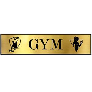 GYM Self Adhesive Acrylic Signage Signboard for Company, Colleges, Store, School, Hotel, Restaurant, GYM & More | Color - Gold & Black, 12x3 Inch | Engraved Acrylic Sheet Sticker