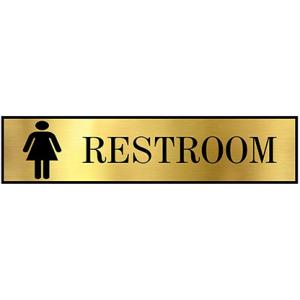 Sign Restroom Toilet Washroom ABS Plastic Self Adhesive Signboard Signage for Office, Hospitals, Colleges, Supermarket | Engraved Acrylic Sheet (12 X 3 Inches) (Lady sign Restroom) (Gold)