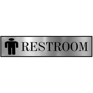 Sign Restroom Toilet Washroom ABS Plastic Self Adhesive Signboard Signage for Office, Hospitals, Colleges, Supermarket | Engraved Acrylic Sheet (12 X 3 Inches) (Man sign Restroom) (Silver)