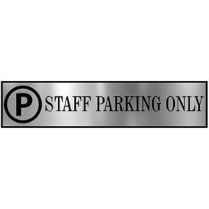 Parking Signs with Self Adhesive Signboard Signage for Office, Hospitals, Colleges, Supermarket | Laser Engraved Acrylic Sheet (12 X 4 Inches) (Staff Parking only, Silver)