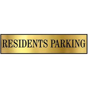 Parking Signs with Self Adhesive Signboard Signage for Office, Hospitals, Colleges, Supermarket | Laser Engraved Acrylic Sheet (12 X 4 Inches) (Residents Parking, Gold)