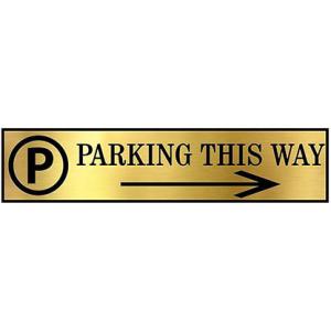 Parking Signs with Self Adhesive Signboard Signage for Office, Hospitals, Colleges, Supermarket | Laser Engraved Acrylic Sheet (12 X 4 Inches) (Parking this way 1, Gold)