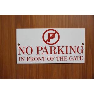 Milk White Acrylic With Vinyl| Parking Signs with Self Adhesive Signboard Signage for Office, Hospitals, Colleges, Supermarket | (12 X 6 Inches) (No Parking In front of the