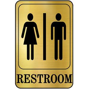 Sign Restroom Toilet Washroom ABS Plastic Self Adhesive Signage for Office, Hospitals, Colleges, Supermarket | Engraved Golden Acrylic Sheet (6 X 4 Inches) (Unisex Restroom Sign, Gold)