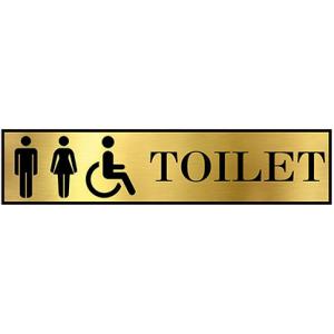 Sign Restroom Toilet Washroom ABS Plastic Self Adhesive Signboard Signage for Office, Hospitals, Colleges, Supermarket | Engraved Acrylic Sheet (12 X 3 Inches) (Common sign Toilet)) (Gold)