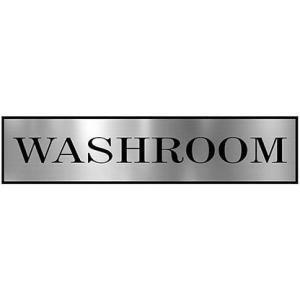 ign Restroom Toilet Washroom Self Adhesive Signboard Signage for Office, Hospitals, Colleges, Supermarket | Color - Silver & Black | Engraved In Acrylic Sheet (12 X 3 Inches) (Washroom)